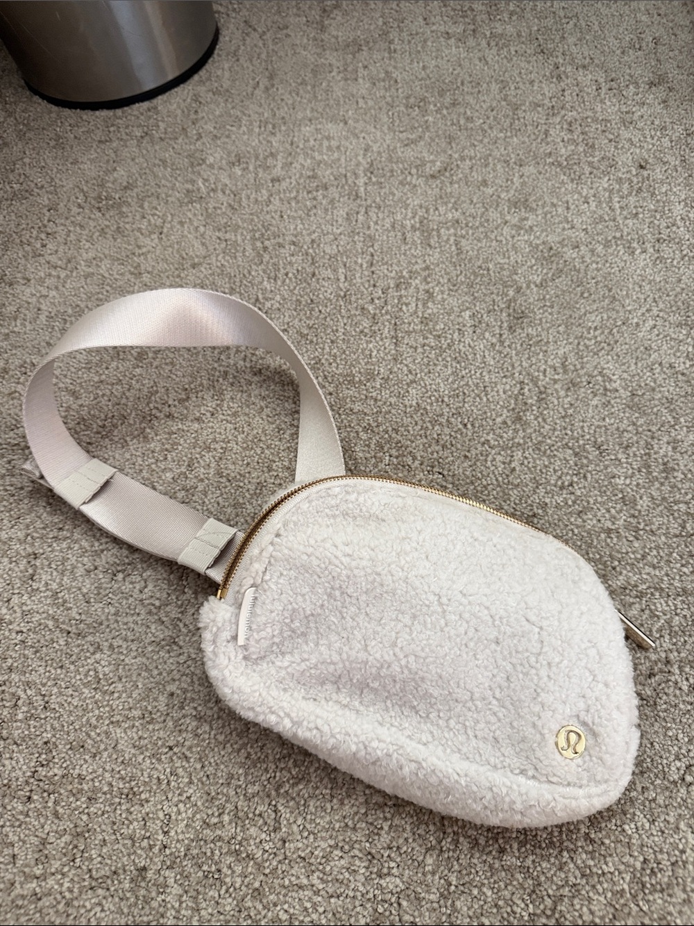 Lululemon Cream Sherpa Crossbody Belt Bag with Gold Hardware